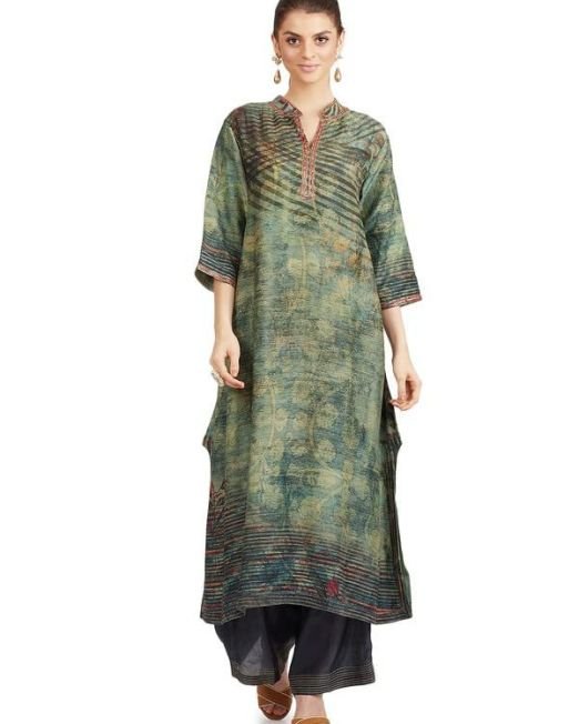 Green Cyan Banarasi Kurta Bottom Set