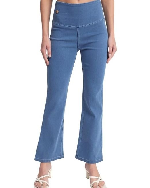 AngelFab Denim Boot Cut Fit Stretchable High Waist Elastic Closer Solid Jeggings for Women