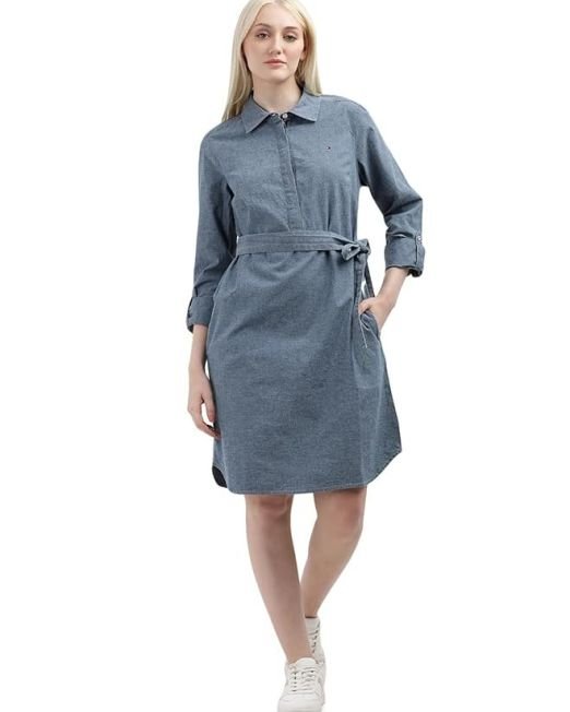 Tommy Hilfiger Women's Cotton Blend Shirt Below The Knee Casual Dress