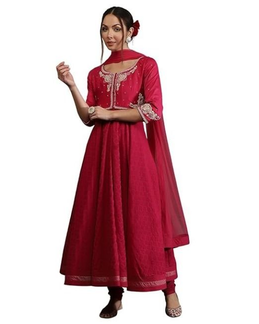 BIBA Women Bal Silk Chanderi Floral Anarkali Suit Set