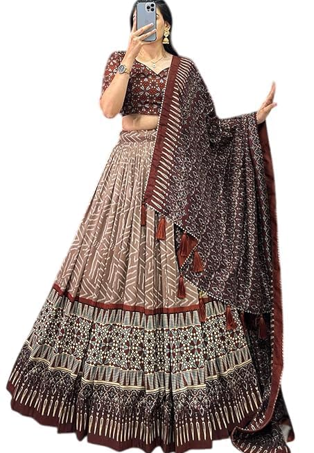 shree crialion Women's Lehenga Choli | Tussar Silk With Patola Print With Foil Work For Women Solid Patola Print And Foil Work Lehenga choli