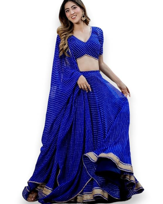 Zeel Clothing Women's Leheriya Print Pure Georgette New Semi Stitched Lehenga Choli With Dupatta