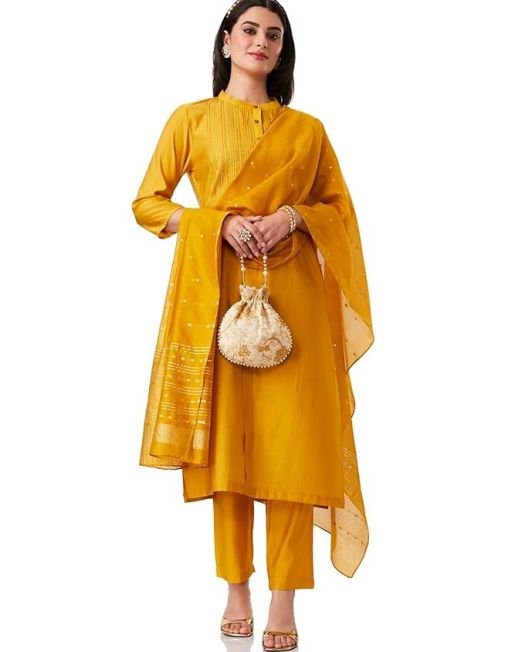 Women's Embroidered Kurta Pant Set with Dupatta