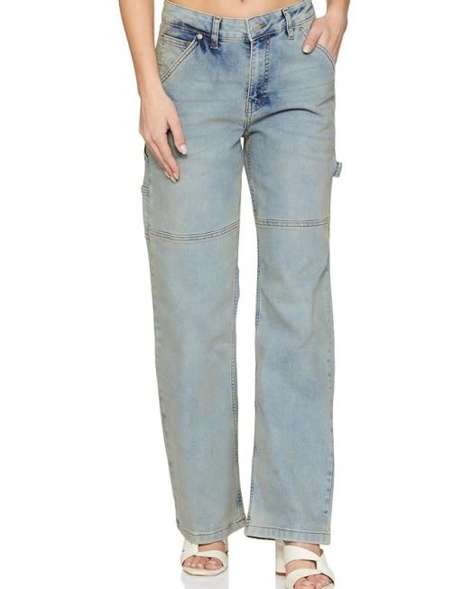 INKAST Regular Women's High Waist Full Length Cargo Loose Fit Jeans