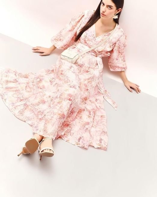 VERO MODA Floral Print Bishop Sleeve Layered Fit & Flare Maxi Dress