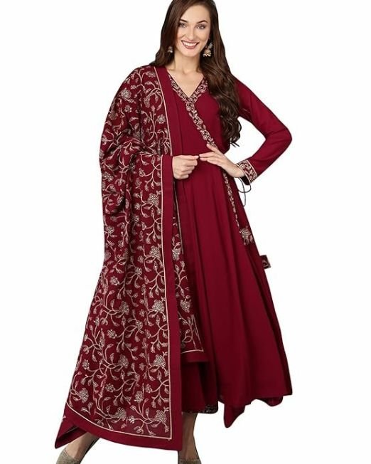 Vaamsi Women's Georgette Embroidered Flared Angrakha Pant With Dupatta With Inner