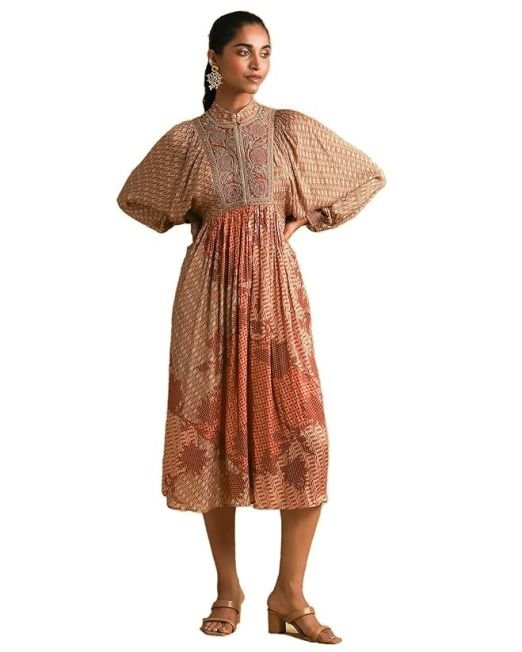 Titu Kumar Rust Micro Print Embroidered Dress