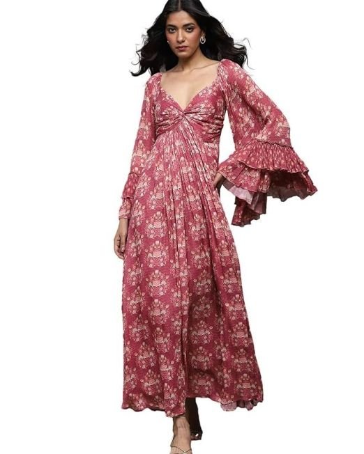 Ritu Kumar Pink Block Print Long Dress