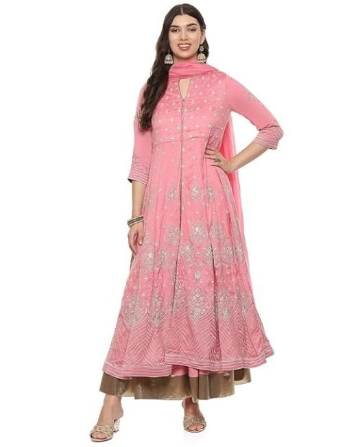 BIBA Women Cotton Blend Anarkali Embroidered Kurta Suit Set