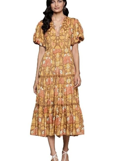Kumar Yellow Paisley Print Long Dress