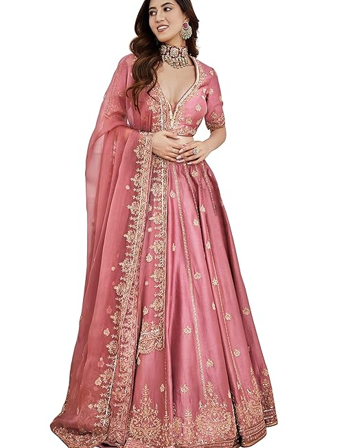 TRENDMALLS Women's Satin Embroidery Sequence Work Lehenga Choli Set with Dupatta For Women SemiStitch | Stylish Wedding Lehenga Choli for women