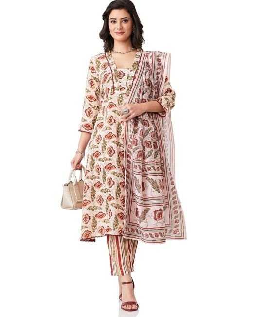 Myx Women's Printed Anarkali Kurta Pant Set with Dupatta