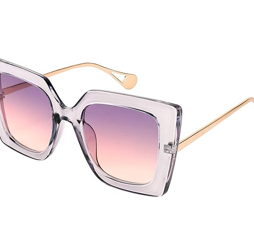 Karsaer Sunglasses Womens Trendy, Oversized Square Shades, Pearl Inlay Cat Eye Frame UV400 Protection E1051