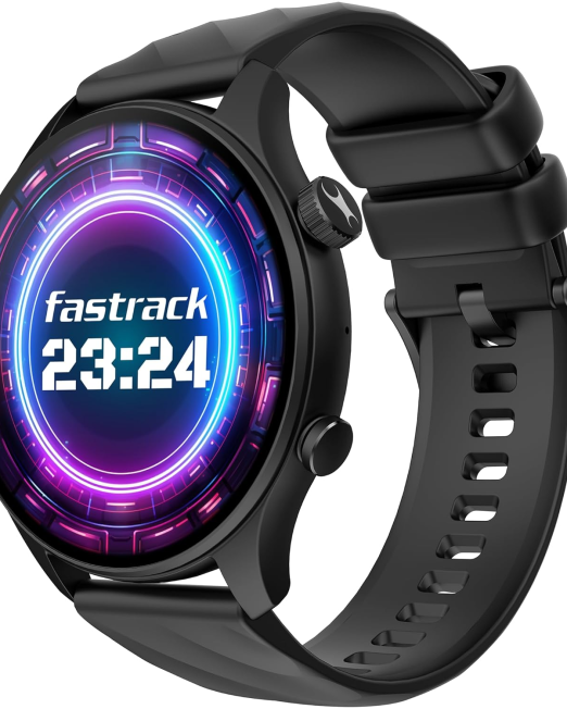 Fastrack Vivid Pro Smart Watch|1.43" AMOLED Display with 466 x 466 Pixel Resolution | Functional Crown| SingleSync BT Calling|100+ Sports Modes & Watchfaces|AI Voice Assistant|in-Built Games