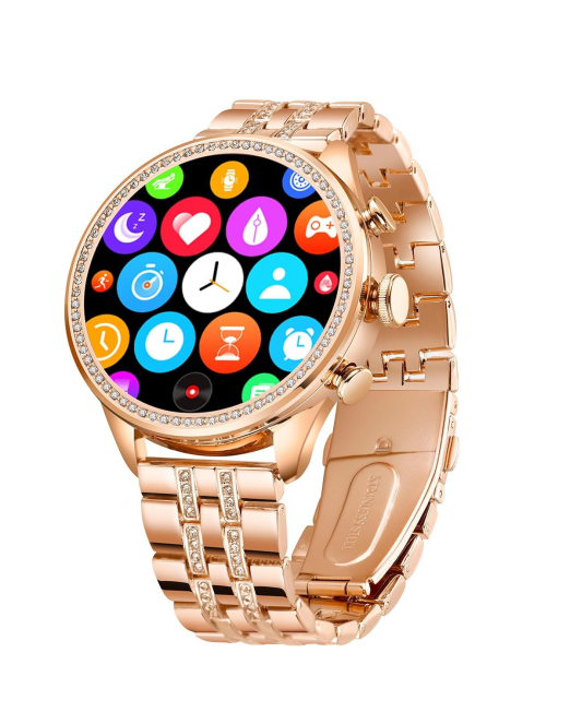 GameSir Gen 9 Smart Watch Rose Gold Chain Strap 1.69" AMOLED Display IP67 Waterproof High Resolution Bluetooth Calling 100+Sports Mode SPO2, Gifting Watch Luxury Round Dial Smartwatch for Men & Women