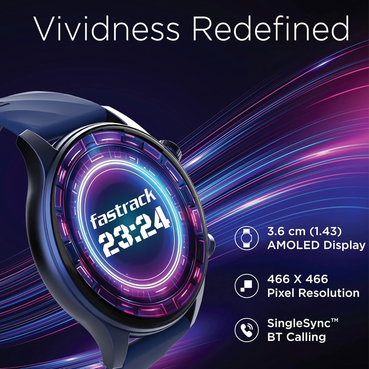 Fastrack Vivid Pro Smart Watch|1.43″ AMOLED Display with 466 x 466 ...