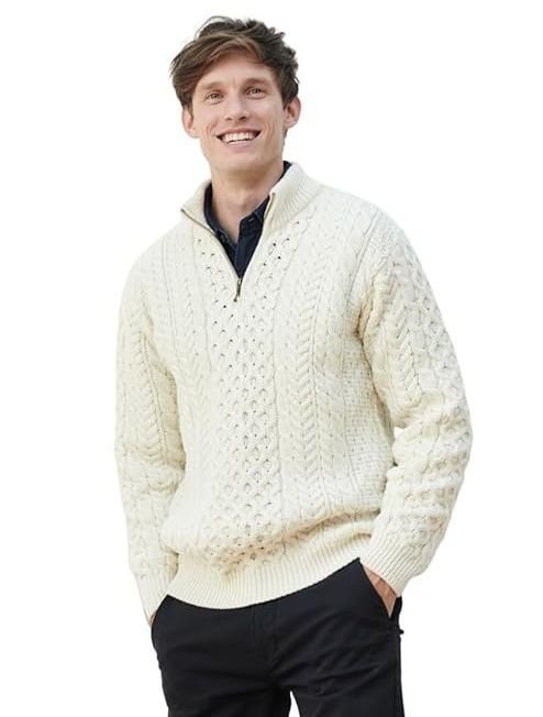 Men's Merino Wool Aran 1/2 Zipper Sweater