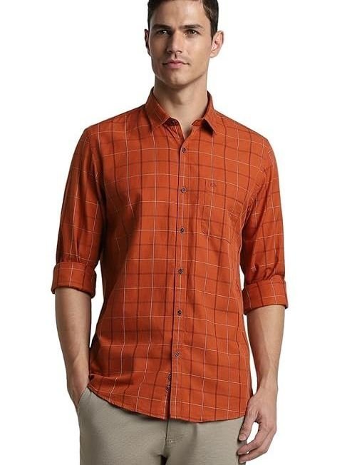 Peter England Men's Checkered Casual Everyday Full Sleeve Shirt | 100% Cotton