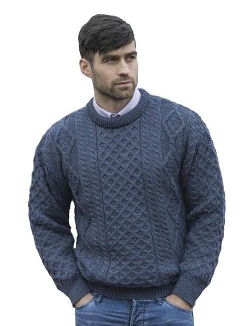 Aran Crafts Irish Soft Cable Knitted Crew Neck Sweater (100% Pure New Wool)