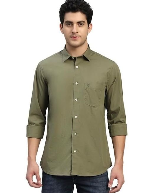 Cantabil Men's Solid Full Sleeves Spread Collar Casual Shirt