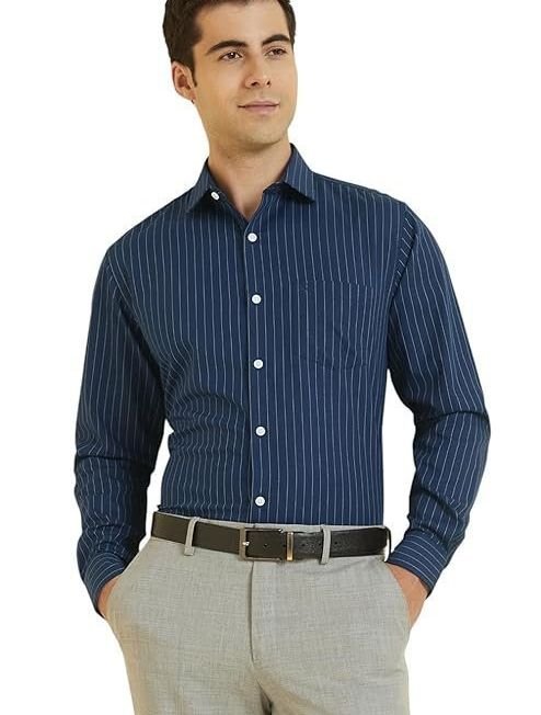 Allen Solly Men's Cotton Classic Fit Stripe Formal Shirt