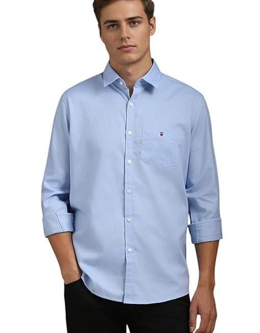 Louis Philippe Men's Easy to Care Cotton Slim fit Solid Casual Shirt with Natural Stretch
