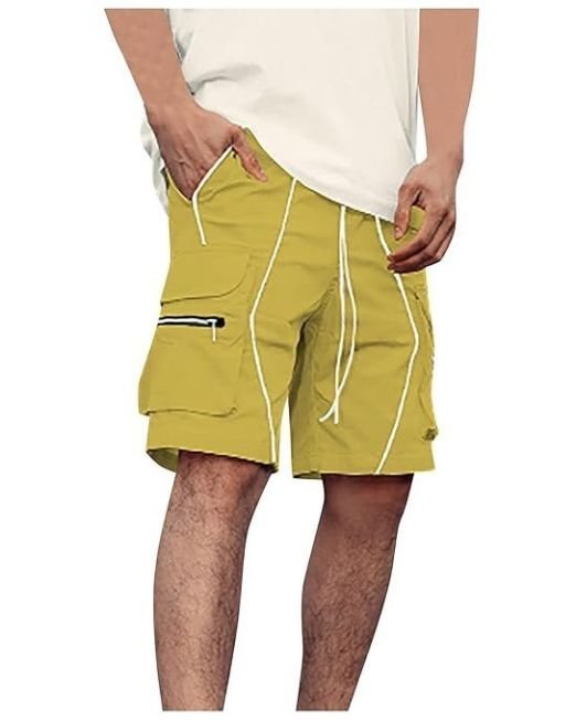 Men's Shorts Fashion Men's Pure Color Casual Straight Tooling Wind Cropped Trousers