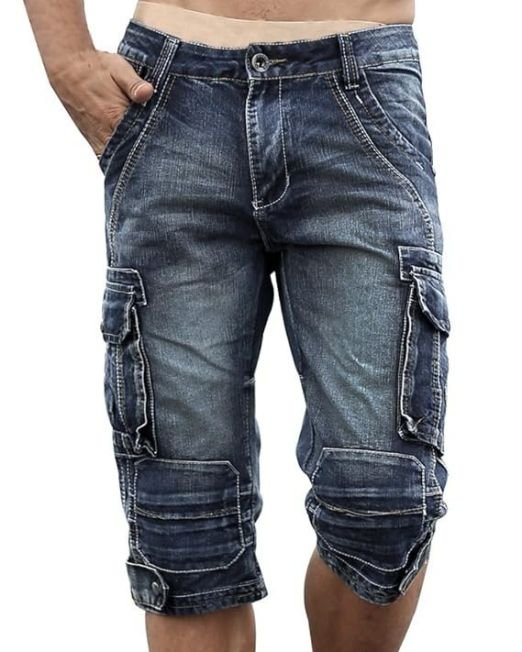 Idopy Men`s Cargo Denim Biker Jeans Shorts With Zippers