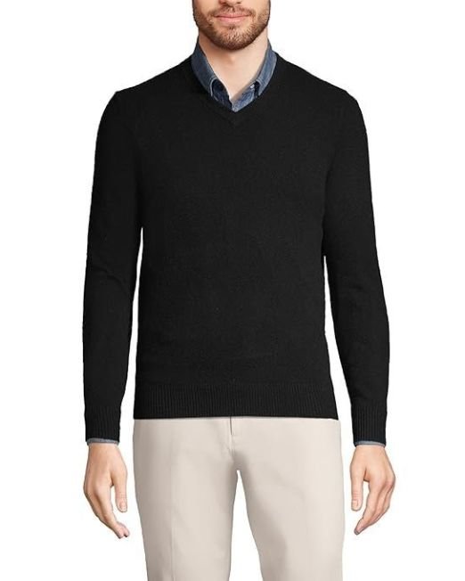 Lands' End Men's Fine Gauge Cashmere V-neck Sweater