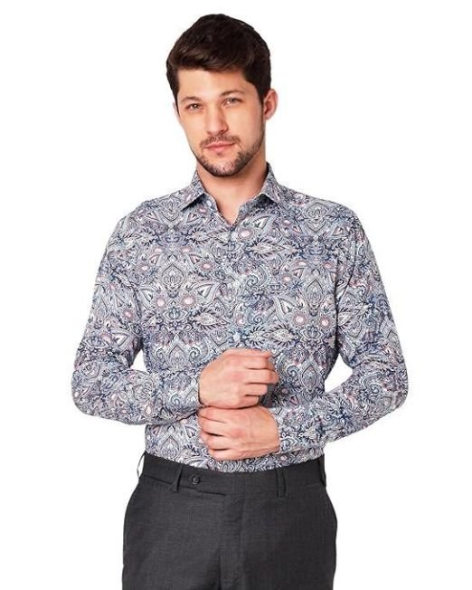 Men's Printed Cotton Shirt | Full Sleeve | Tailored Fit Summer Casual Formal Wear | Soft Breathable Fabric
