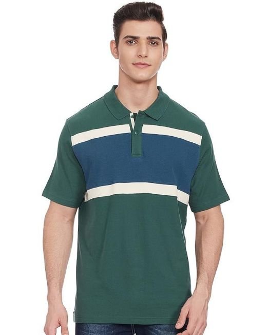 Marks & Spencer Mens Striped Cotton Polo Neck Regular Fit T-Shirt